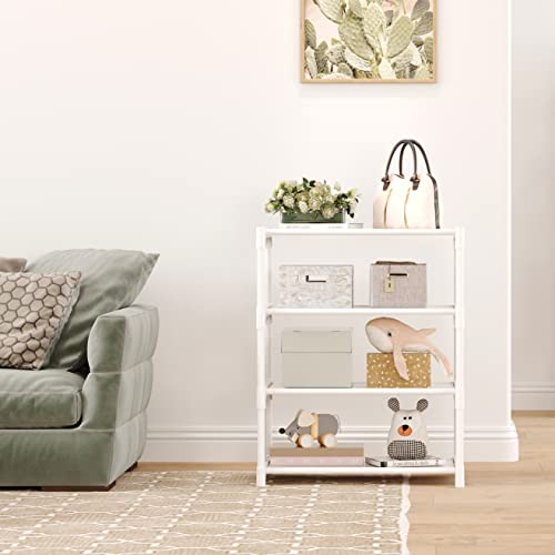 Image of 4-Tier Small Shoe Rack .Stackable Shoe Shelf Storage Organizer for Entryway Hallway Closet Bathroom Living Room (1-White)