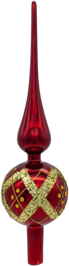 Kurt Adler Red Ball & Gold Stripe with Glittered Ivy Finial Treetop