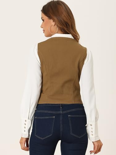 Allegra K Women's Denim Vest Waistcoat Button V Neck Western Casual Jean Sleeveless Crop Jacket4