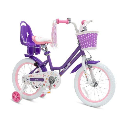 Image of ACEGER Girls Bike with Basket for Ages 2-12 Years Old Kids, 12 14 16 18 Inch with Training Wheels，Princess Style with Streamers, Handbrake & Coaster Brake,Multiple Colors.