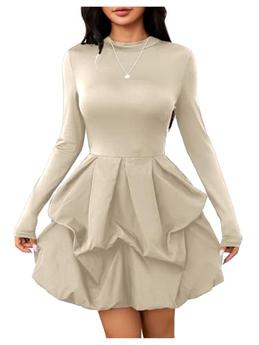 mock neck long sleeve pleated waist tiered ruffle mini dress Mock Neck Long Sleeve Pleated Waist Tiered Ruffle Mini Dress