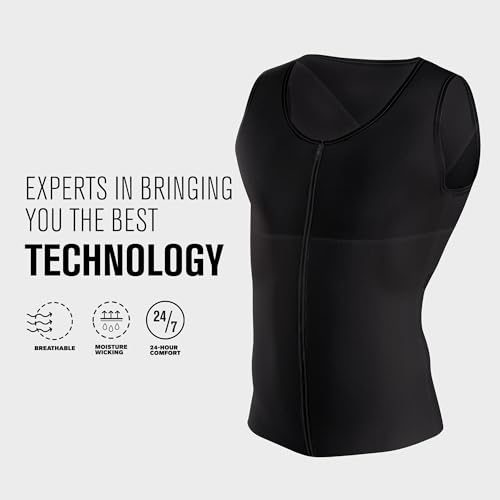 Leo Mens Shapewear Tummy Control Compression Vest for Men – Body Shaper Undershirt, Back Support & Posture Corrector4