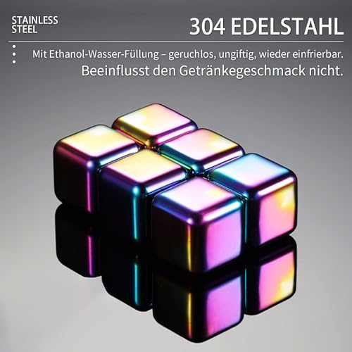12 Stück 2.5cm farbige Edelstahl Eiswürfel - Wiederverwendbare Whisky-Steine, sicher & geruchlos, glatt & leicht zu reinigen, rostfrei für Whisky/Cocktails/Getränke aller Art, ideal für Partys & Bars