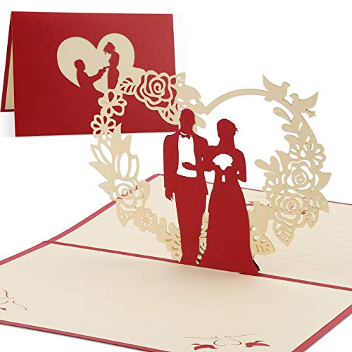 Vegena Hochzeitskarte, Glückwunschkarte Hochzeits Karte 3D Pop Up Karten Geschenkkarte Glückwunsch Hochzeitsgeschenk Geburtstagskarte für Frauen Brautpaar Freundin Valentinstag Liebhabers