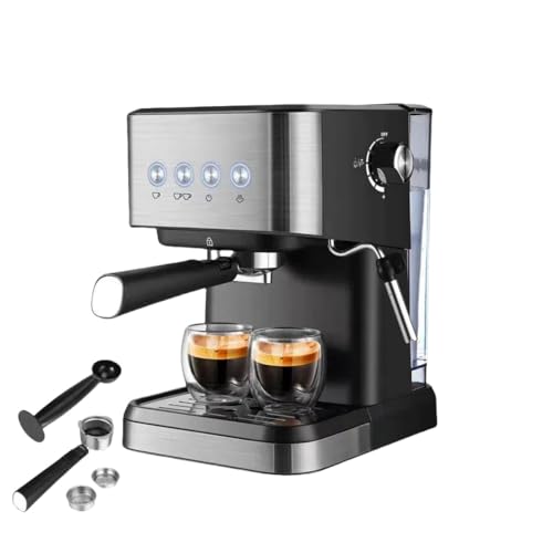 Tcrciukコーヒーメーカー、プロフェッショナルエスプレッソマシン、カプチーノ、カフェ?ラッテ、小型グラインダー、軽量、ステンレス、ワンボタン操作、お手入れ簡単 (ブラック)