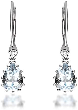 Gin & Grace 10K White Gold Drop Genuine Aquamarine Earrings with Diamonds for women | Ethically, authentically & organically sourced (Pear-cut) shaped Aquamarine hand-crafted jewelry for her | Aquamarine Earrings for women