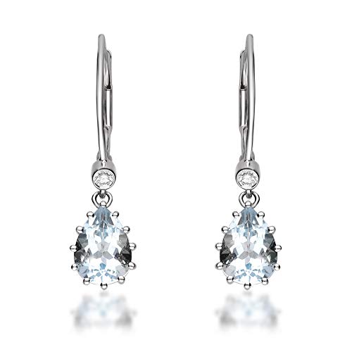 Gin & Grace 10K White Gold Drop Genuine Aquamarine Earrings With Diamonds For Women | Ethically, Authentically & Organically Sourced (Pear-Cut) Shaped Aquamarine Hand-Crafted Jewelry For Her | Aquamarine Earrings For Women #TOP8
