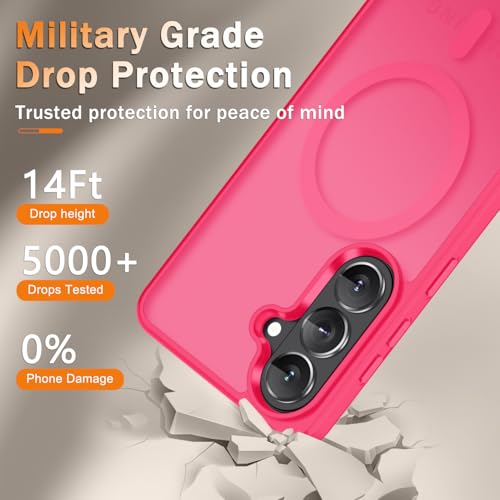 Image of YENAPOON for Samsung Galaxy S26+ Plus Case, Matte Magnetic Phone Cover | Fit for MagSafe, Screen Protector included, Shockproof Military Grade Protection, Translucent Frosted Back, Hot Pink