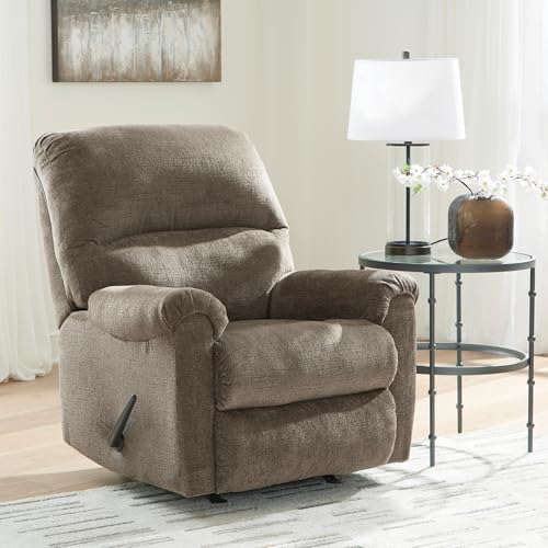 Image of Signature Design by Ashley Stonemeade Rocker Recliner Chair, Manual Pull Motion, Polyester Chenille Upholstery, Cozy Seating for Living Rooms, 33 W, Nutmeg Brown