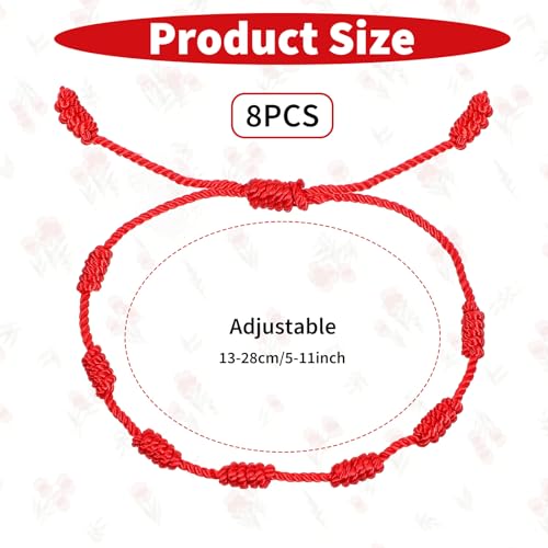 8 Pieces Red String Bracelets Adjustable 7 Knots String Bracelet Red Bracelet for Protection Good Luck Friendship Gifts for Men and Women2