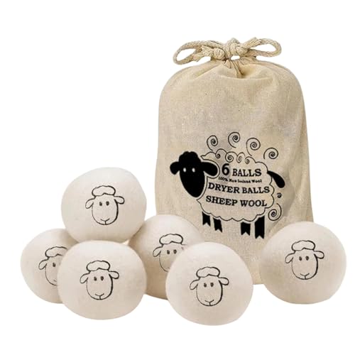 6個パック ウール製ドライヤーボール 乾燥機用ウールボール 布袋付き 再利用可能 衣類のしわを減らし 乾燥時間を短縮 静電気防止 ドライヤーボール 液体柔軟剤の代わり