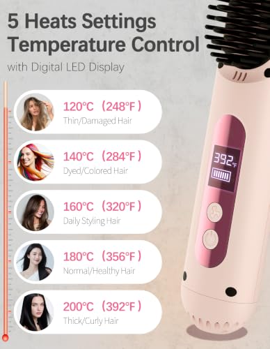 Cepillo alisador de cabello inalámbrico rosa portátil miniatura 6