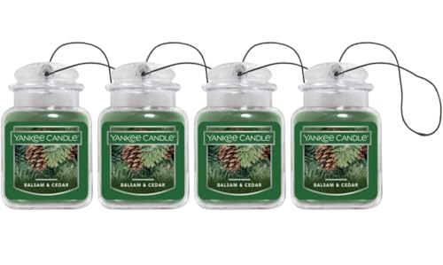 Yankee Candle Gel Car Jar Ultimate Hanging Odor Neutralizing Air Freshener Balsam Cedar Scent, 4 Packs