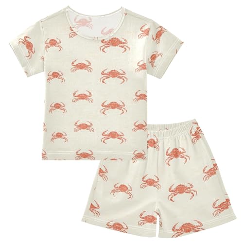 ALAZA Cute Crab Yellow Pajamas Set Short Sleeve Cotton Sleepwear Summer Pjs 2 Piece 5-14Y