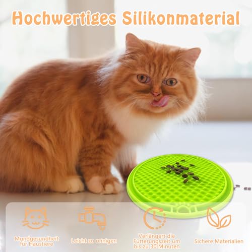 3er-Set Schleckmatte Katze, Leckmatte Katze Mit Silikonspatel, Slow Feeder Hunde mit Saugnäpfen, für Hundetraining Fellpflege und Baden (10cm x 10cm), Lindert Angst und Langeweile