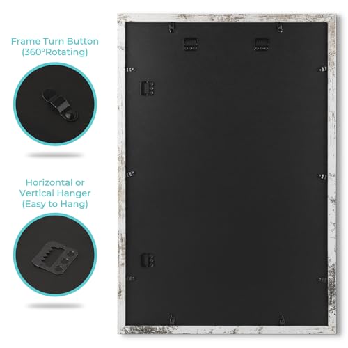 Image of Frametory, 16x24 Picture Frame with Mat for 12x18 Picture- - High Definition Glass Wide Molding - Preinstalled Wall Mounting Hardware (Distressed White, 2 Pack)