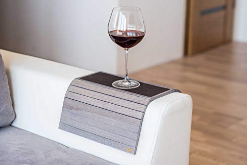 Bandeja de madera para sofá con reposabrazos, para sofá, mesa, posavasos, sofá, soporte para teléfono con tela 4.grey