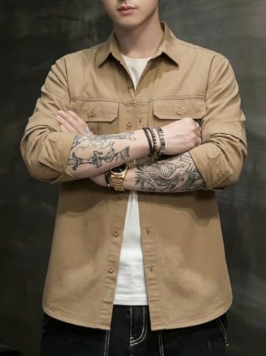 Image of SMOWKLY Men's Casual Shirt Jacket for Men | Lightweight 100% Cotton Overshirt | Full Sleeve Utility Shacket with Pockets | Stylish for Everyday Wear | Full Sleeve Button Down Shirt