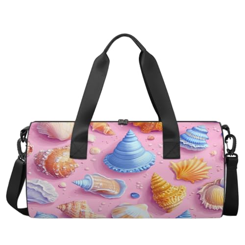 Colorful Sea Shells Round Barrel Sports Fitness Bag, Travel Luggage Bag, Reusable Handbag, Suitable For Men and Women2