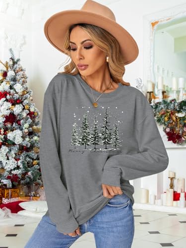 Image of PECHAR Christmas Tree Sweatshirts Women Pine Tree Print Shirts Nature Lover Gift Casual Tee Long Sleeve Xmas Pullover