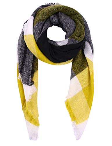 Bess Bridal Women's Plaid Blanket Winter Scarf Warm Cozy Tartan Wrap Oversized Shawl Cape (One Size, Grey)