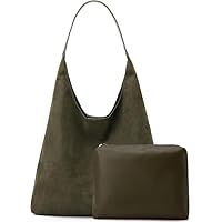 Women's Suede Ladies Purse Hobo Bag with Strong Magnetic Buckle Shouder Bags Tote Bags Retro Style Handbag for Work Shopping-Green