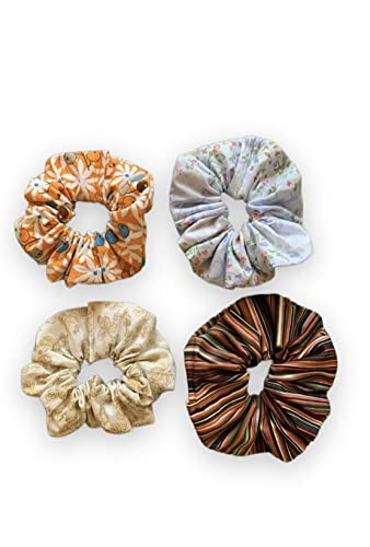 Handmade Multicolored Assorted Print Hair Tie Scrunchie Set of 4