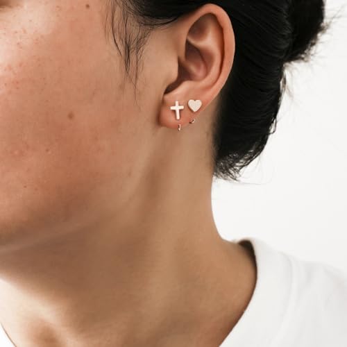 Image of CHIC & ARTSY 925 Sterling Silver Half Hoop Earrings for Women, Small Huggie Hoops Set with Ball Bar Star Moon Cross & Pearl, Lightweight Comfort Fit Everyday & Sleep Earrings