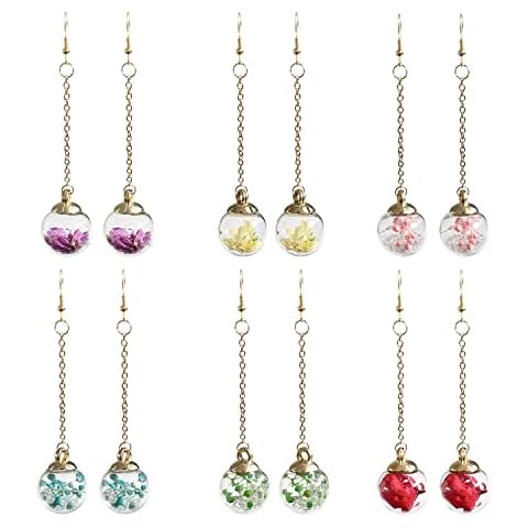 Just Follow 6 Pairs Multicolor Dangle Earrings Set for Women Flower Life of Tree Ball Drop Dangle Earrings Wholesale in Bulk (6 Pairs- Long Design) Cover