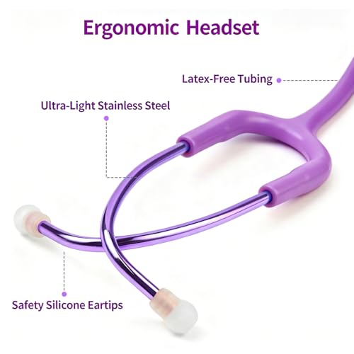Image of SCIAN Dual Head Stethoscope with Ear Tips for Doctors, Nurses, Medical Nursing Students, Clinical Student Use, Classic Stainless Steel Stethoscope Kit, Purple