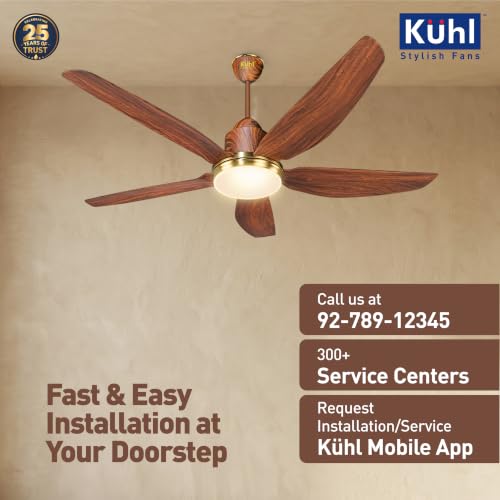 Image of KUHL Luxus Star 1400mm Stylish 65% Power Saving BLDC Ceiling Fan With Remote | BEE 5 Rated & ISI Marked | Down Light | High Air Flow & Low Noise | Smart IoT | Reverse Mode | Free Installation | Teak