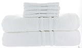 2 Charisma Bath Towels 30in x 58in + Bonus 4 Grandeur Wash Cloths, White, 100% Hygro Cotton Loops & Extra Absorbent