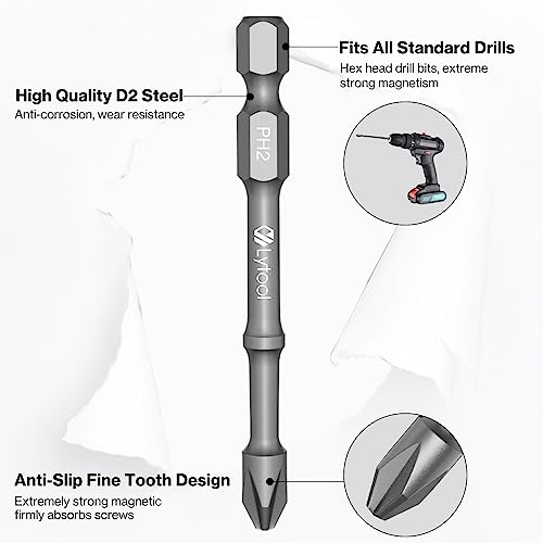 Lytool 10pcs Screwdriver Bit Set Extra Hard (SL/PH2, PH1, PH2, PH3, PZ1, PZ2, PZ3) - Image 3