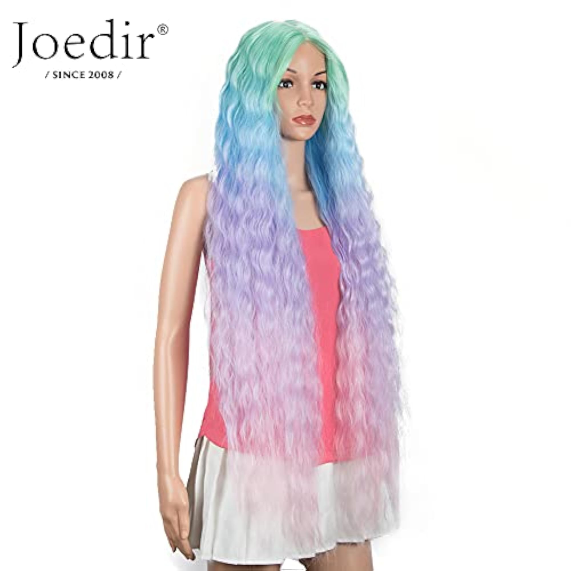 40" Super Long Rainbow Curly Synthetic Wig, Heat Resistant
