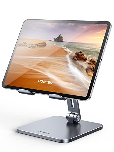 UGREEN Support Tablette Bureau Réglable Porte Téléphone Pliable en Aluminium Compatible avec iPhone 16 iPad Pro 12,9 Air 2022 Mini Galaxy Tab A9 (Gris)