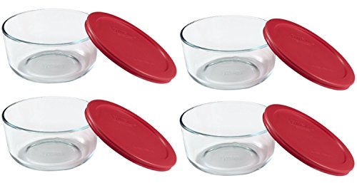 Pyrex Storage 4-Cup Round Dish with Red Plastic Cover, Clear (Case of 4 Containers) - //coolthings.us