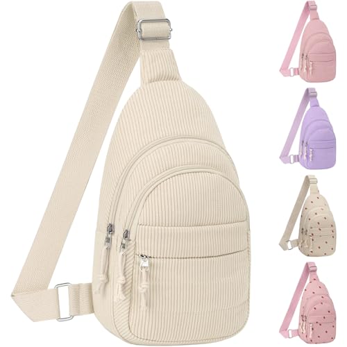 ELONGRIVER Corduroy Small Crossbody Bags for Women Teen Girls Trendy Cute Sling Bag for Girls Travel Hiking Beige