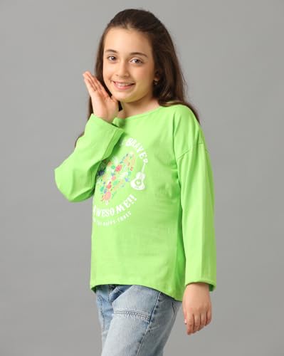 Image of Under Fourteen Only Girls Cotton Tops Collection - Round Neck, Crop Top, Full & Half Sleeve, Drop Shoulder, Ruffle Sleeve, Graphic Printed, Embroidered & Slub Knit Styles
