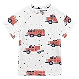 Wudan Cartoon Cute Cars White Kids Bathing Suits Girls Short Sleeves Rashguard Girls Swimwears Athletic Shirt for Big Boys 4T