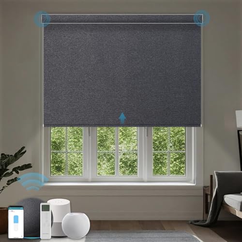 WEFFORT Smart Blinds,Motorized Blackout Shades for Windows,Compatible with Alexa,Google Home,Automatic Blackout Roller Shade,Rechargeable Battery Shades,Dark Umber