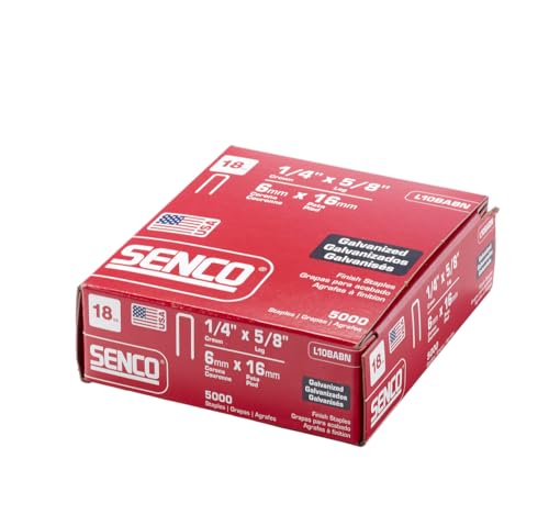 Image of Senco L10BABN 18 Gauge, 1 /4 inch Crown Finish Staples, 5 /8 inch Length, Galvanized Staples (5,000per Box)