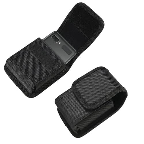 Case For Moto Razr+ / Galaxy Z Flip Phone, Black Balistic Nylon Leather Vertical Pouch [With Belt Loop, Metal Clip, Magnetic Closure] For Samsung Z Flip 4 5G, Z Flip3 #TOP2