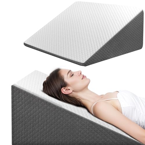 Wedge Pillow for Sleep Apnea, Bed Wedge Pillow for Headboard, Headboard Triangle Pillow Wedge for Acid Reflux, After Surgery, Snoring, Cooling Memory Foam Top, Removable Cover, 24x24x12Inch