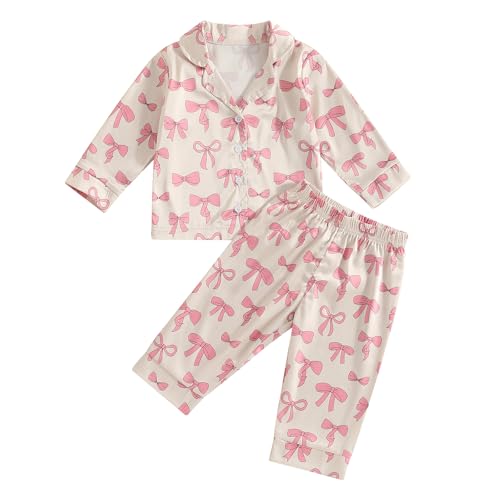 Toddler Girl Pjs Christmas Pajamas For Toddler Girls Little Kids Long Sleeve Sleepwear Button Down Satin Pajama Set