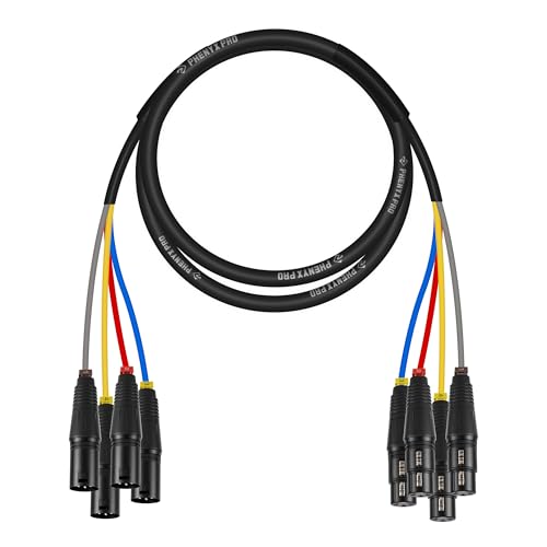 Phenyx Pro 4-Channel XLR Cable, 6 Ft Snake Cable, Balanced Microphone Cord, XLR Splitter, Color-Coded, 4-in-1 Design, 3-PIN Male to Female Patch Wire, w/OFC Copper (PCBL-4IN1-6)