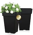 kubvici 20 Inch Tall Planters for Outdoor Indoor Plants, Set of 2 Large Plastic Plant Pots Flower Pot Outdoor Planter for Front Porch Door Balcony Deck with Drainage, with Removable Wheel, Black 20"