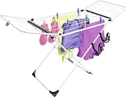 Varal De Chão Com Abas Branco Em Aço Reforçado Dobrável Compacto