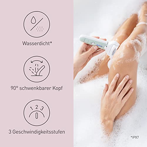 Panasonic ES-EY70 Nass/Trockenepilierer Damen, Dual Disc mit 60 Pinzetten, 90° schwenkbarer Kopf, 3 Geschwindigkeiten & LED-Licht, 30 Min. Betrieb, kabellos, Haarentferner, Fußpflegekopf. 5