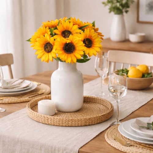 Image of SATYAM KRAFT 6 Bunch Artificial Sunflowers Stick Bunch | Realistic Look & Charming Flowers | Bouquet for Home Decor, Bedroom, Balcony, Wedding (Without Vase Pot) (Yellow)