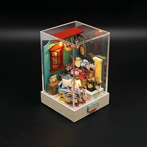 Image of Flever Dollhouse Miniature DIY House Kit Creative Room with Furniture for Romantic Artwork Gift (Flower Leisure Time)